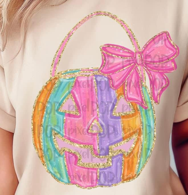 Pastel Faux Glitter Pumpkin Bucket Shirt