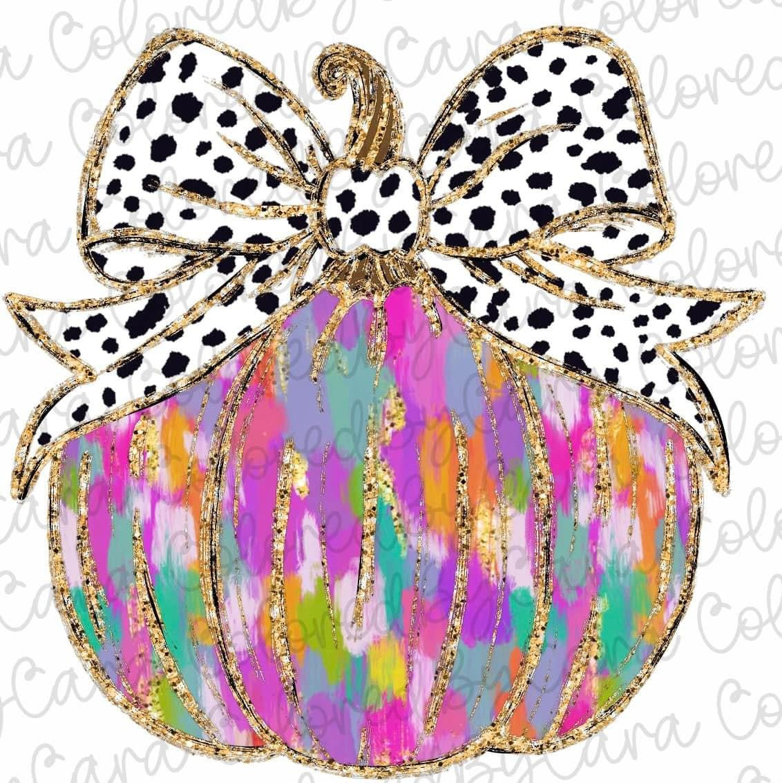 Colorful Coquette Gold Glitter Pumpkin