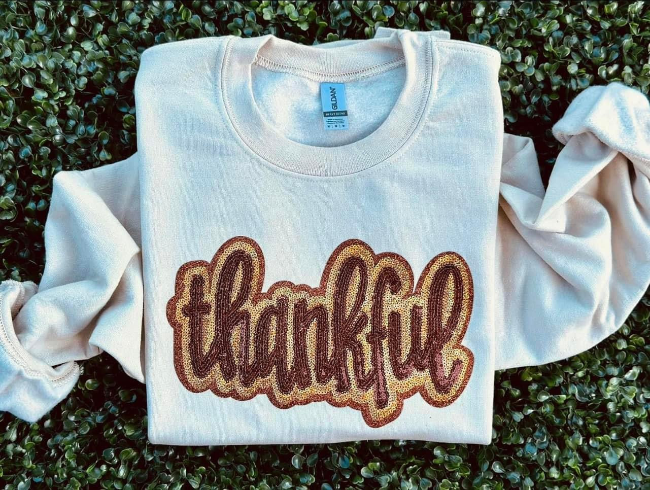 Thankful Glitter Patch Sweatshirt