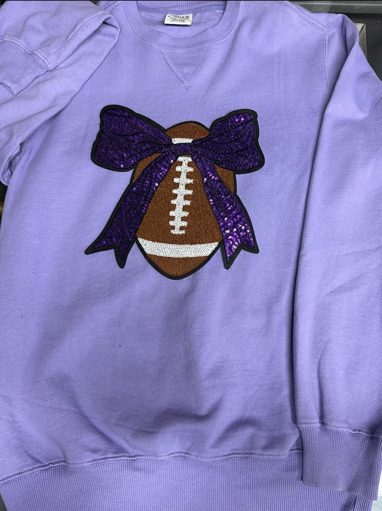 Football with Purple Bow Patch Sweatshirt