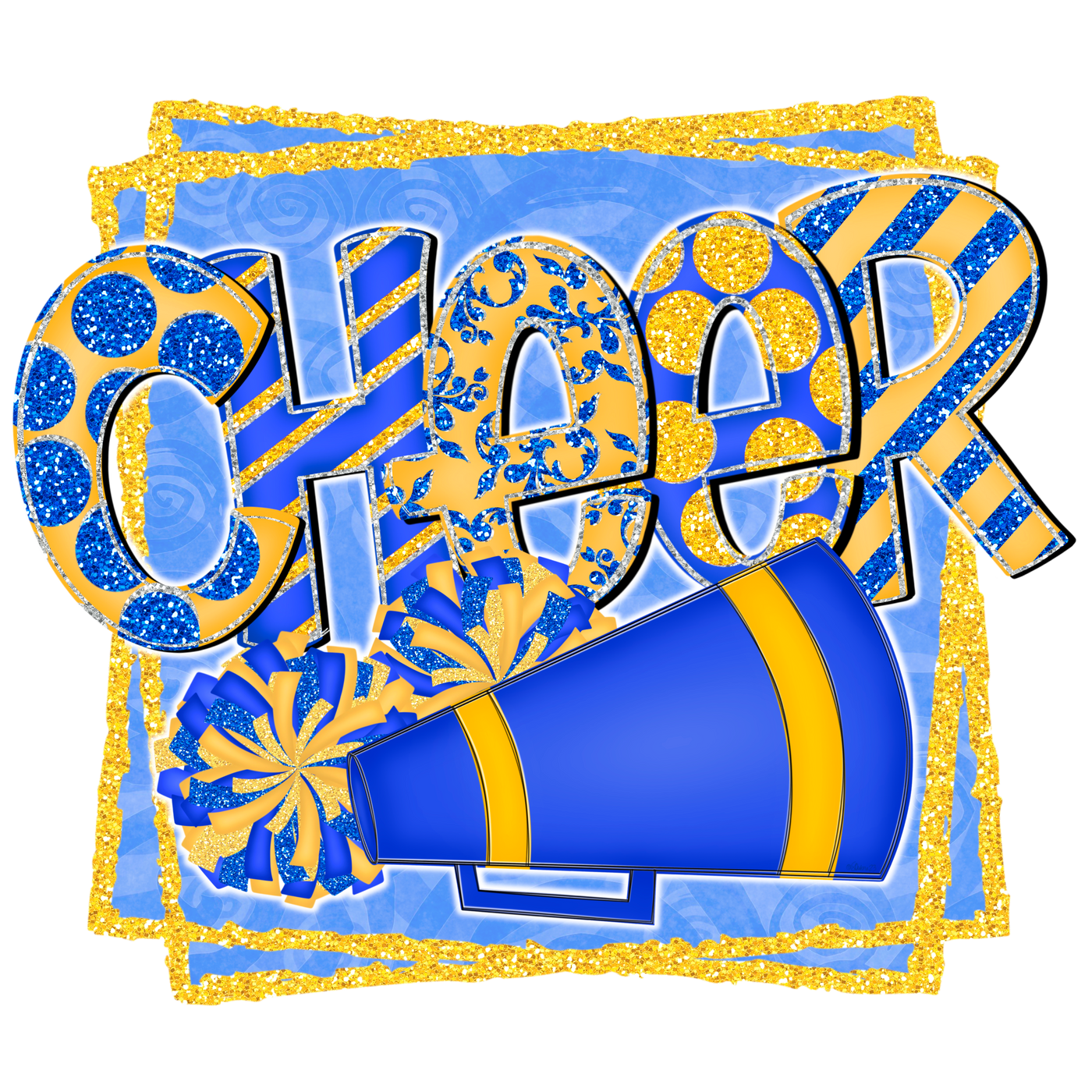 Blue and Gold Framed Cheer Pom